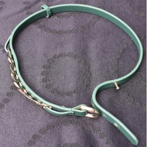 Halsb�nd i gr�nt l�der med guldk�de, nyt. Nypris 479kr.