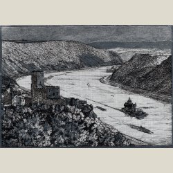 Postkort ubrugt, slvskinnende (ses ikke p foto) fra Gutenfels-borgen