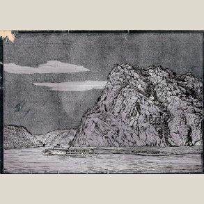 Postkort, s�lvskinnende (ses ikke p� foto) fra Loreley-klippen. Med afskrab.