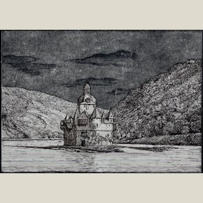 Postkort ubrugt, s�lvskinnende (ses ikke p� foto) fra fald n�r Kaub