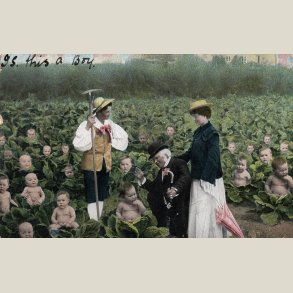 Postkort med babyer, ubrugt bortset fra notat p� forsiden.