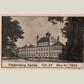 Receptkuvert fra Fredensborg apotek. Meget gammel. Bagsiden blank.