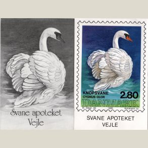 Receptkuverter fra Vejle svane apotek. Hvordan et logo blev til et frim�rke.