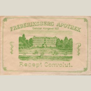 Receptkuvert fra Frederiksberg apotek. Meget gammel og uden tryk bag p�.