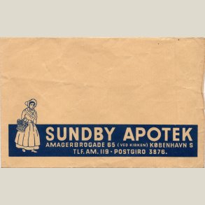 Receptkuvert fra Sundby apotek. Gammel kuvert uden tryk bag p�.