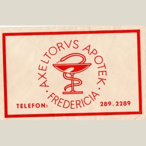 Receptkuvert fra Axeltorvs apotek. Gammel kuvert uden tryk bag p�.