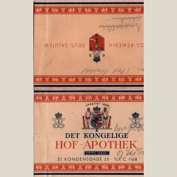 Receptomslag fra det kongelige hof-apotek. Gammel interessant ting.