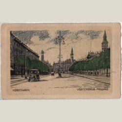 Vesterbro passage ca. 1940. Tegnet og farvelagt.