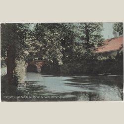 Frederiksvrk, broen ved Arresdal ca. 1908. Med banestempel.